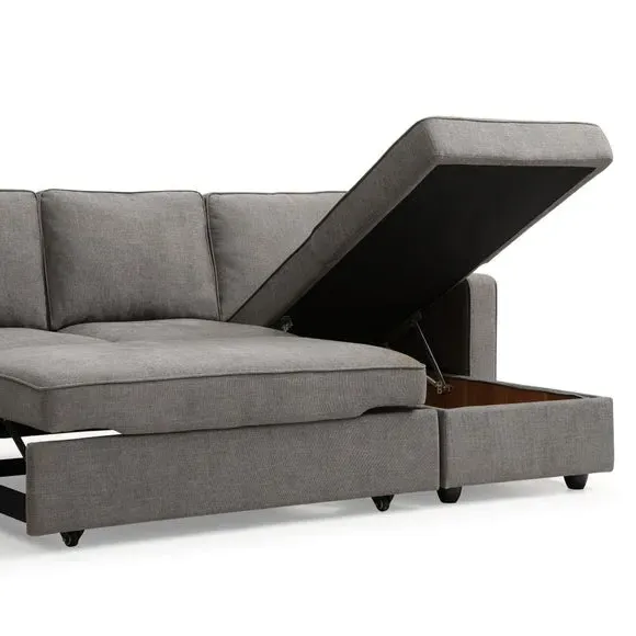 Corner Sofa Bed with Storage - Grey, Woven