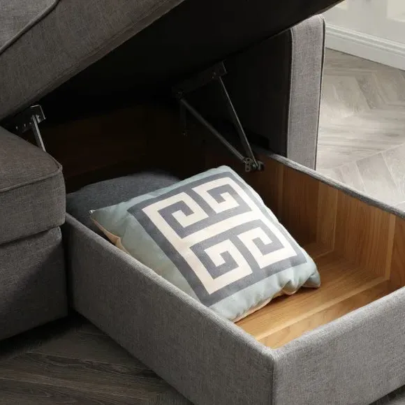 Corner Sofa Bed with Storage - Grey, Woven