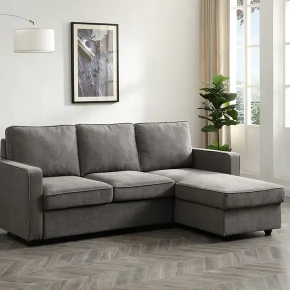 Corner Sofa Bed with Storage - Grey, Woven