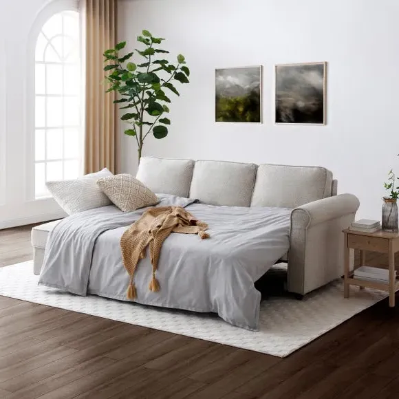 Corner Sofa Bed with Storage - Natural, Fabric