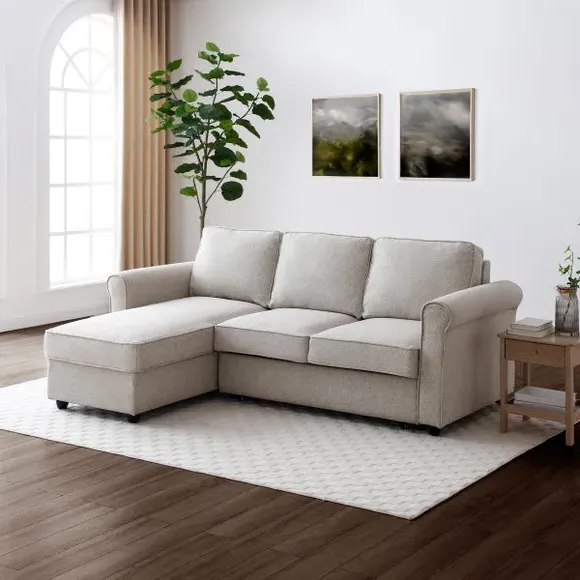 Corner Sofa Bed with Storage - Natural, Fabric image