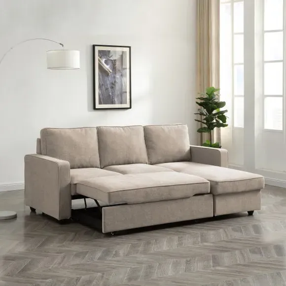 Corner Sofa Bed with Storage - Natural, Woven
