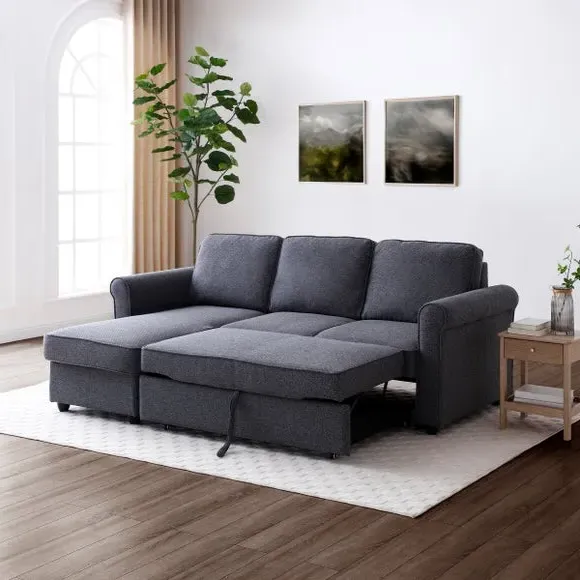 Corner Sofa Bed with Storage - Navy, Fabric