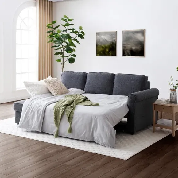 Corner Sofa Bed with Storage - Navy, Fabric