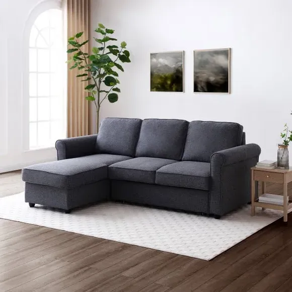 Corner Sofa Bed with Storage - Navy, Fabric