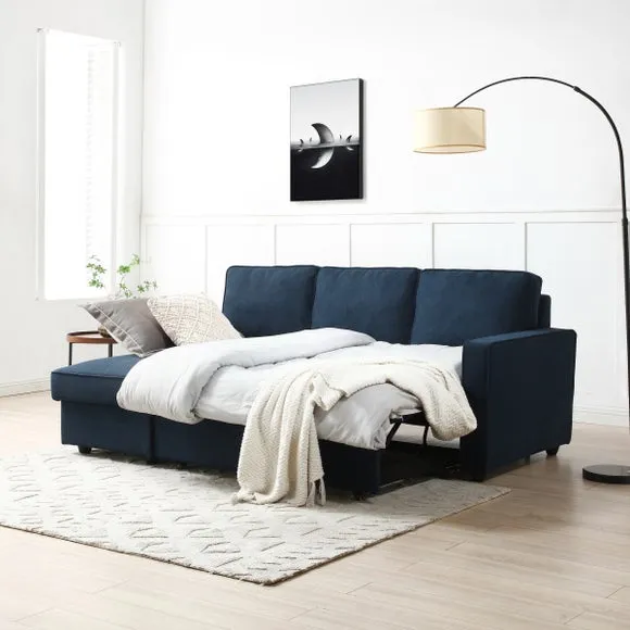 Corner Sofa Bed with Storage - Navy, Woven
