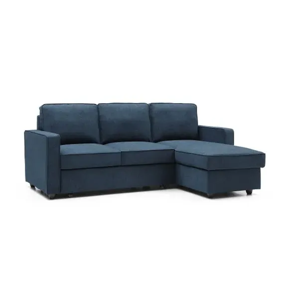 Corner Sofa Bed with Storage - Navy, Woven