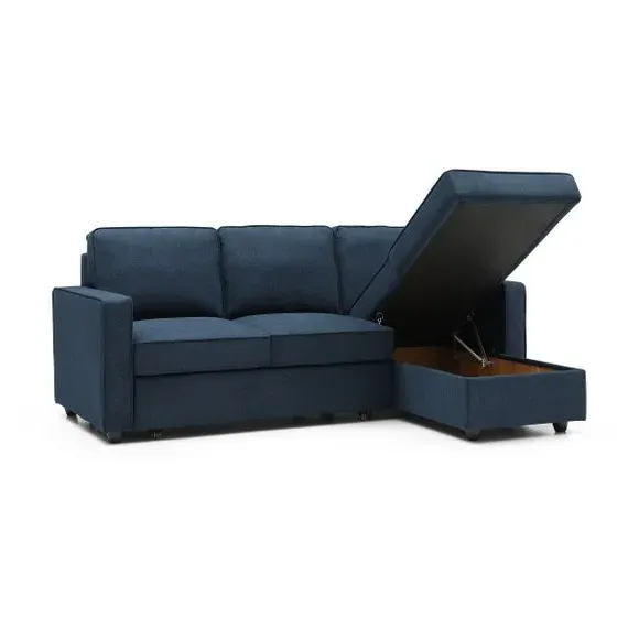 Corner Sofa Bed with Storage - Navy, Woven
