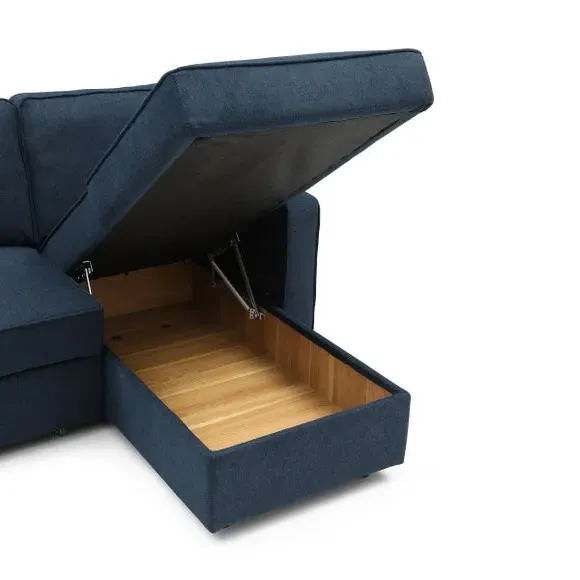 Corner Sofa Bed with Storage - Navy, Woven