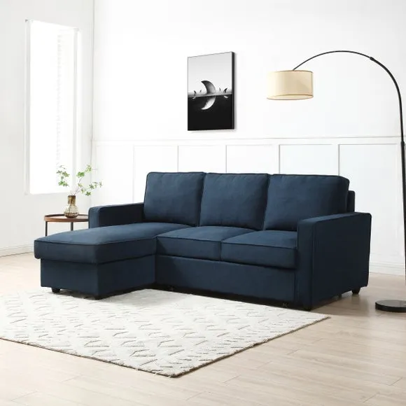 Corner Sofa Bed with Storage - Navy, Woven