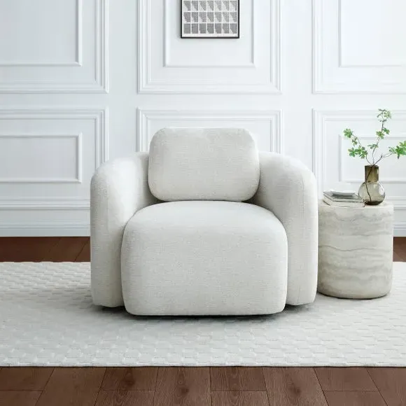 Curved Swivel Accent Chair - Natural, Chenille
