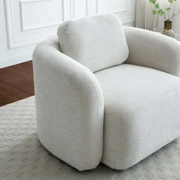 Curved Swivel Accent Chair - Natural, Chenille