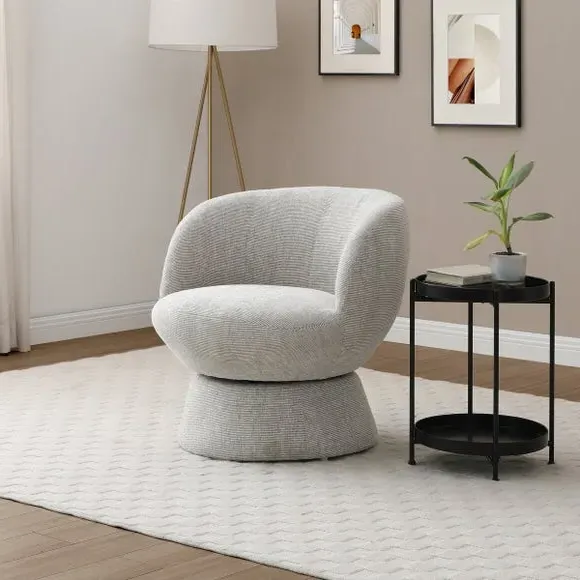 Curved Swivel Accent Chair - Natural, Chenille image