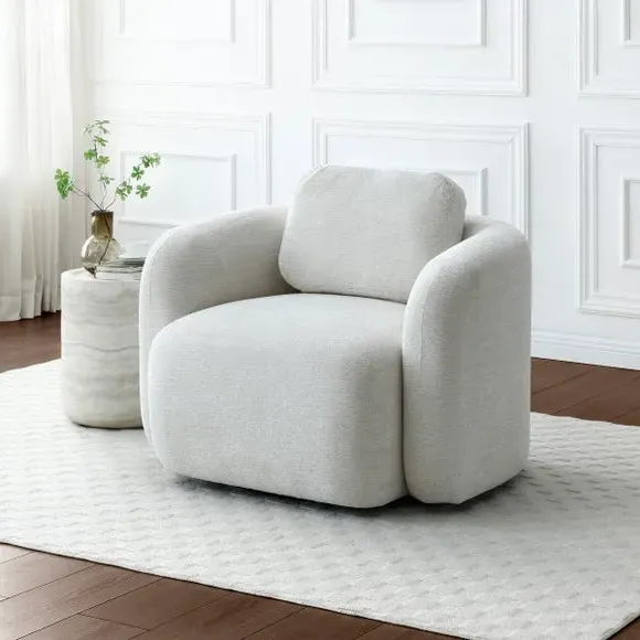 Curved Swivel Accent Chair - Natural, Chenille image