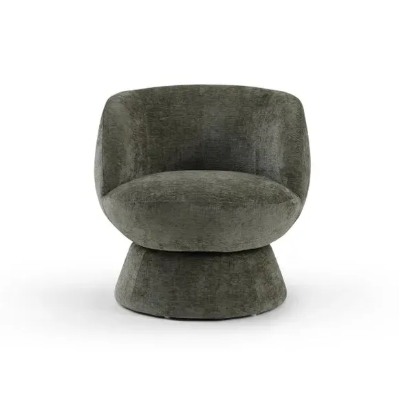 Curved Swivel Accent Chair - Olive, Chenille