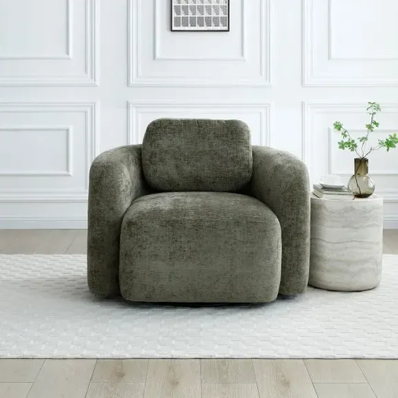 Curved Swivel Accent Chair - Olive, Chenille