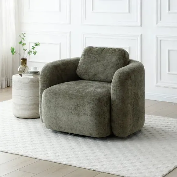 Curved Swivel Accent Chair - Olive, Chenille image