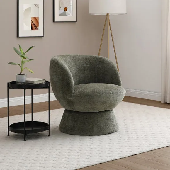 Curved Swivel Accent Chair - Olive, Chenille
