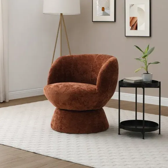 Curved Swivel Accent Chair - Orange, Chenille