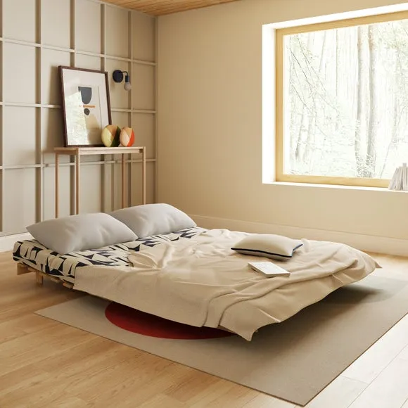 Double Futon with Folding Frame - Black, Pine