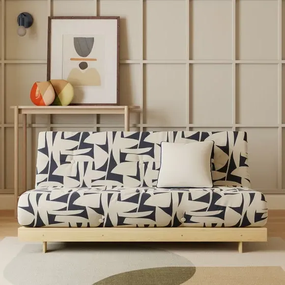 Double Futon with Folding Frame - Black, Pine