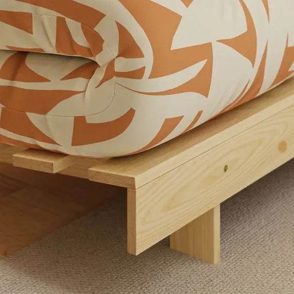 Double Futon with Folding Frame - Orange, Pine