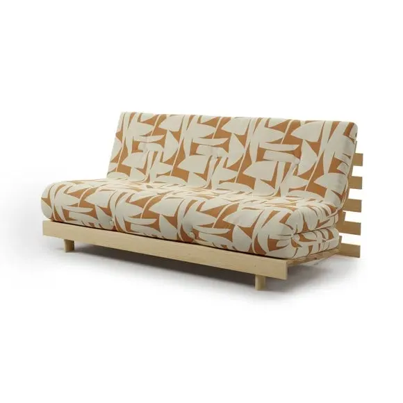 Double Futon with Folding Frame - Orange, Pine