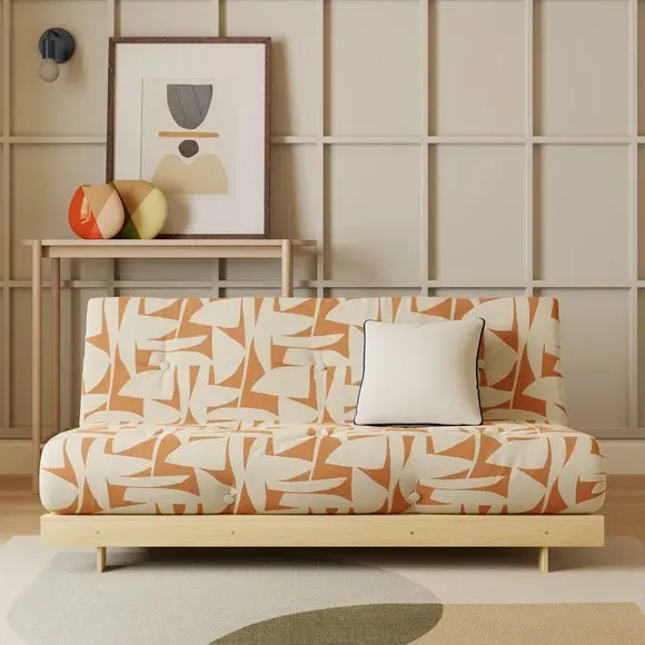 Double Futon with Folding Frame - Orange, Pine image