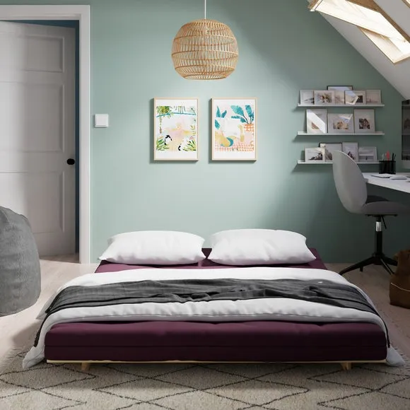 Double Futon with Mattress - Aubergine, Pine