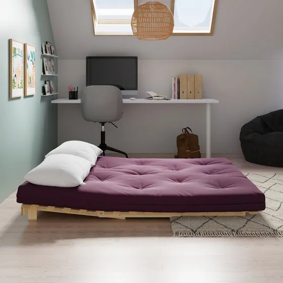 Double Futon with Mattress - Aubergine, Pine