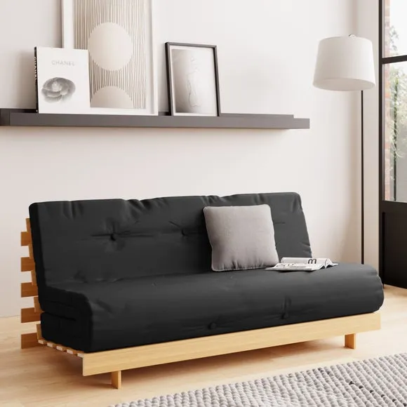 Double Futon with Mattress - Black, Pine