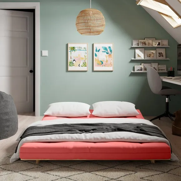 Double Futon with Mattress - Coral, Pine