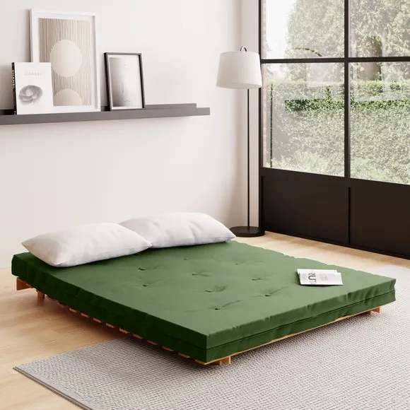 Double Futon with Mattress - Green, Pine
