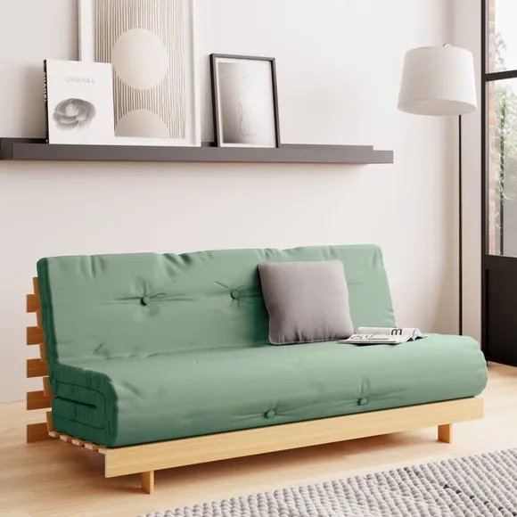 Double Futon with Mattress - Green, Pine