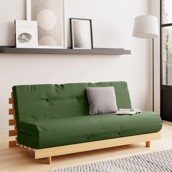 Double Futon with Mattress - Green, Pine