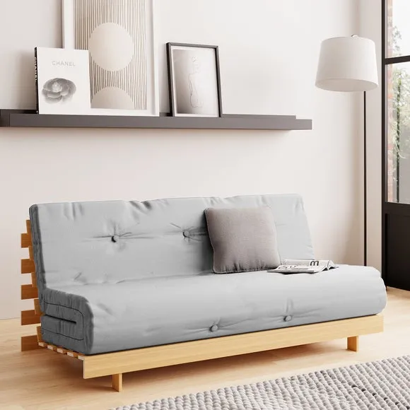 Double Futon with Mattress - Grey, Pine