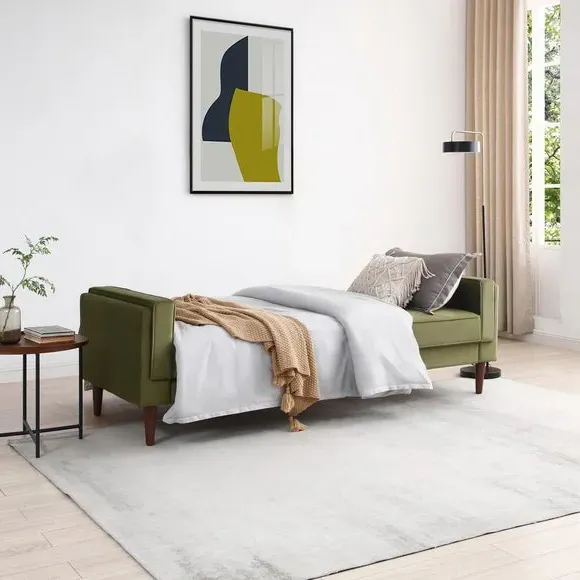 Double Sofa Bed with Storage - Olive, Velvet
