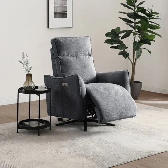Electric Recliner Swivel Chair - Grey, Chenille