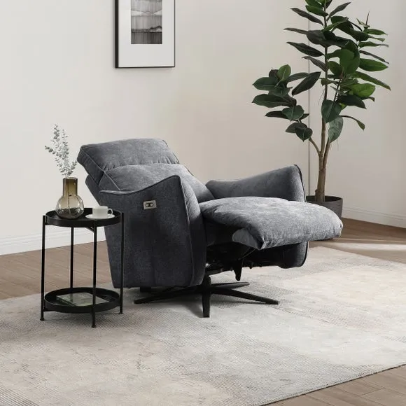 Electric Recliner Swivel Chair - Grey, Chenille