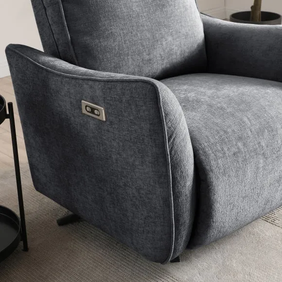 Electric Recliner Swivel Chair - Grey, Chenille