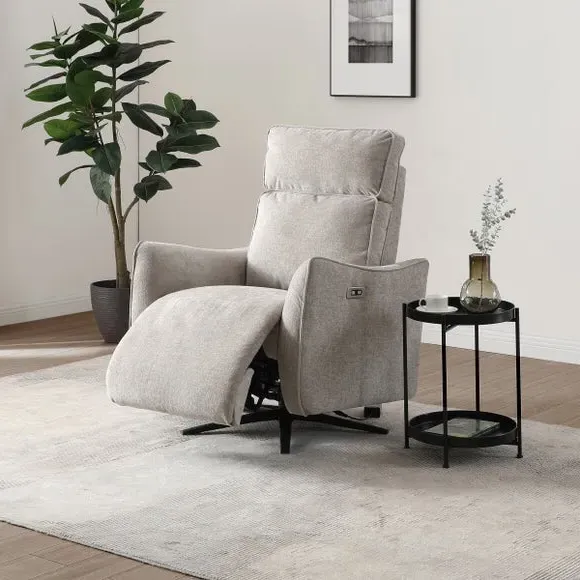 Electric Recliner Swivel Chair - Natural, Chenille