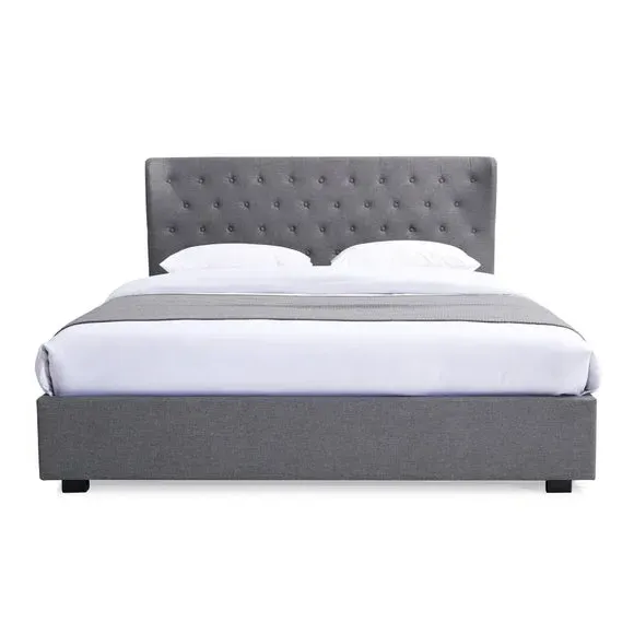 End Lift Ottoman Bed with Wing Headboard - Grey
