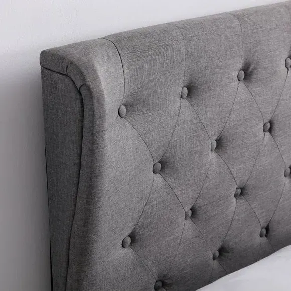 End Lift Ottoman Bed with Wing Headboard - Grey