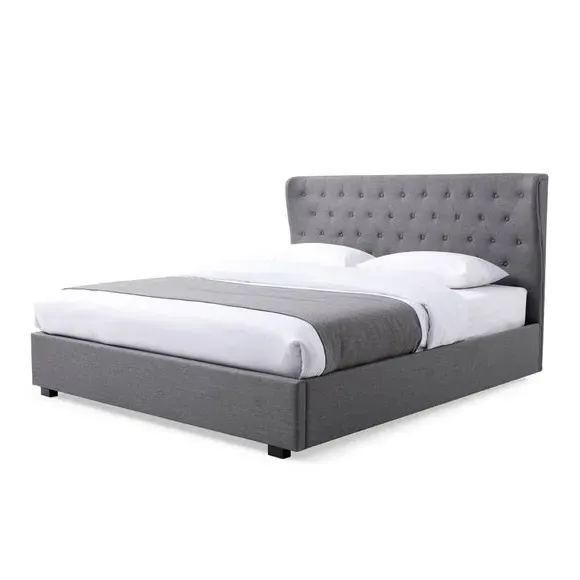 End Lift Ottoman Bed with Wing Headboard - Grey