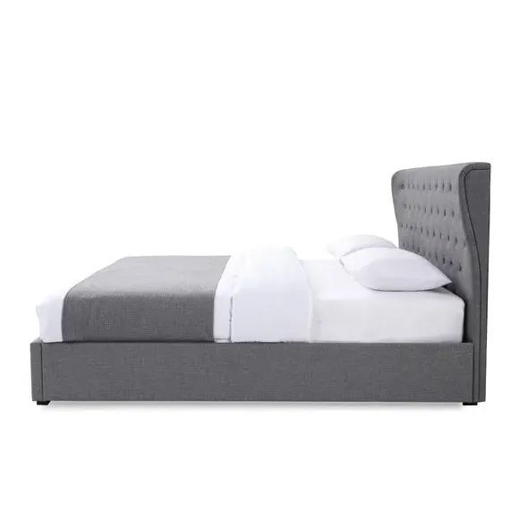 End Lift Ottoman Bed with Wing Headboard - Grey