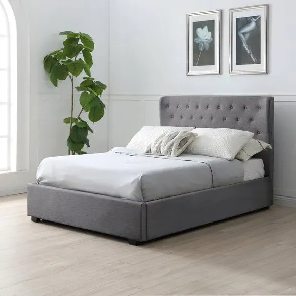 End Lift Ottoman Bed with Wing Headboard - Grey image
