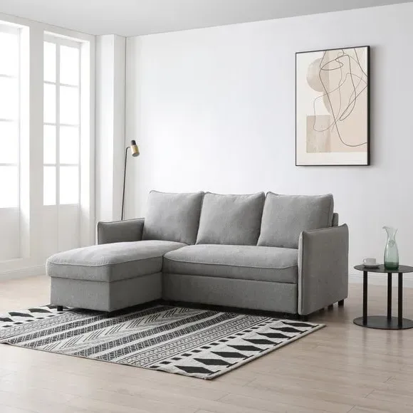 L-Shaped Corner Sofa Bed - Grey, Boucle