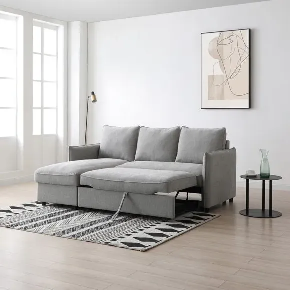 L-Shaped Corner Sofa Bed - Grey, Boucle