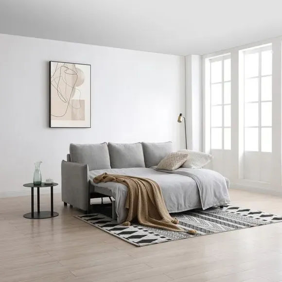 L-Shaped Corner Sofa Bed - Grey, Boucle