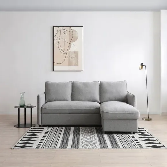 L-Shaped Corner Sofa Bed - Grey, Boucle